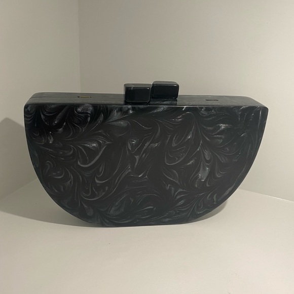 LULU Black Marble Resin Clutch or Cross Body Purse - Picture 3 of 8